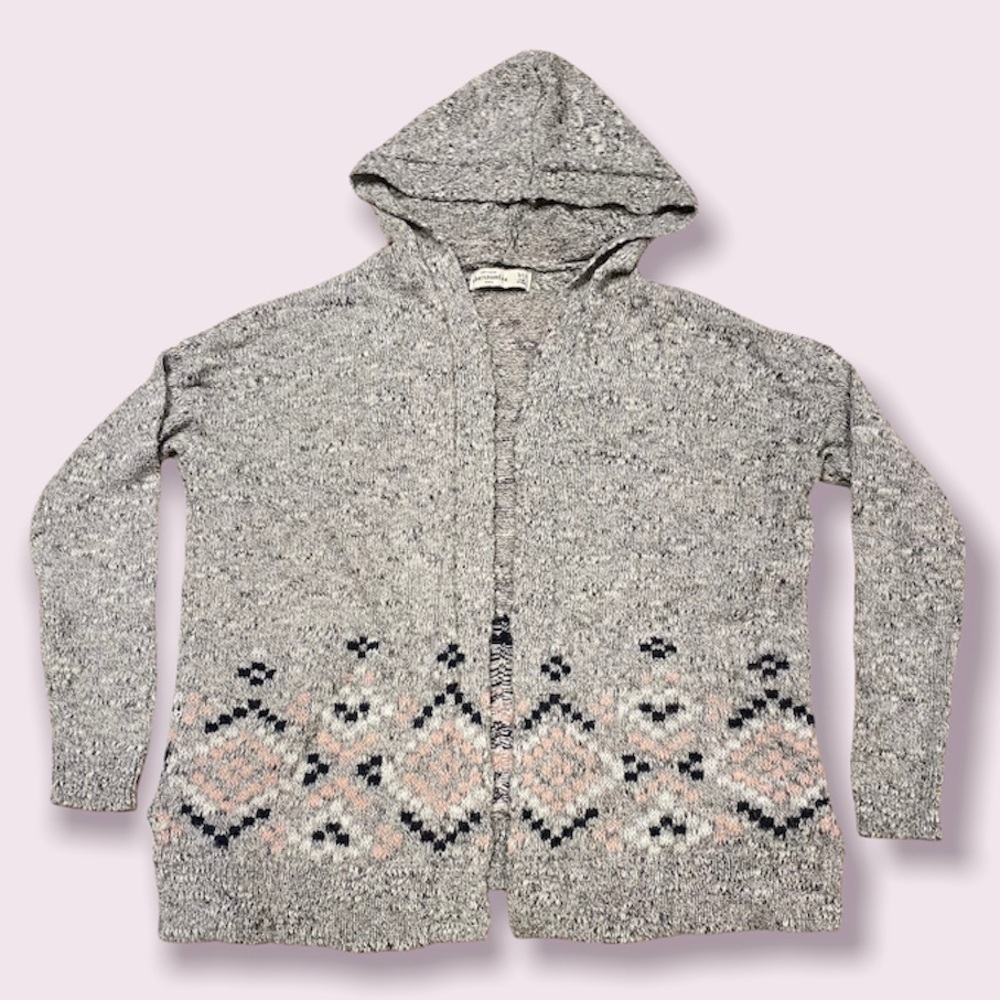 Abercrombie Kids Hooded Cardigan Knit Sweater in Gray, Pink & Black Size S / 10